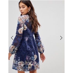 LITTLE MISTRESS ALL OVER FLORAL LACE SMOCK DRESS